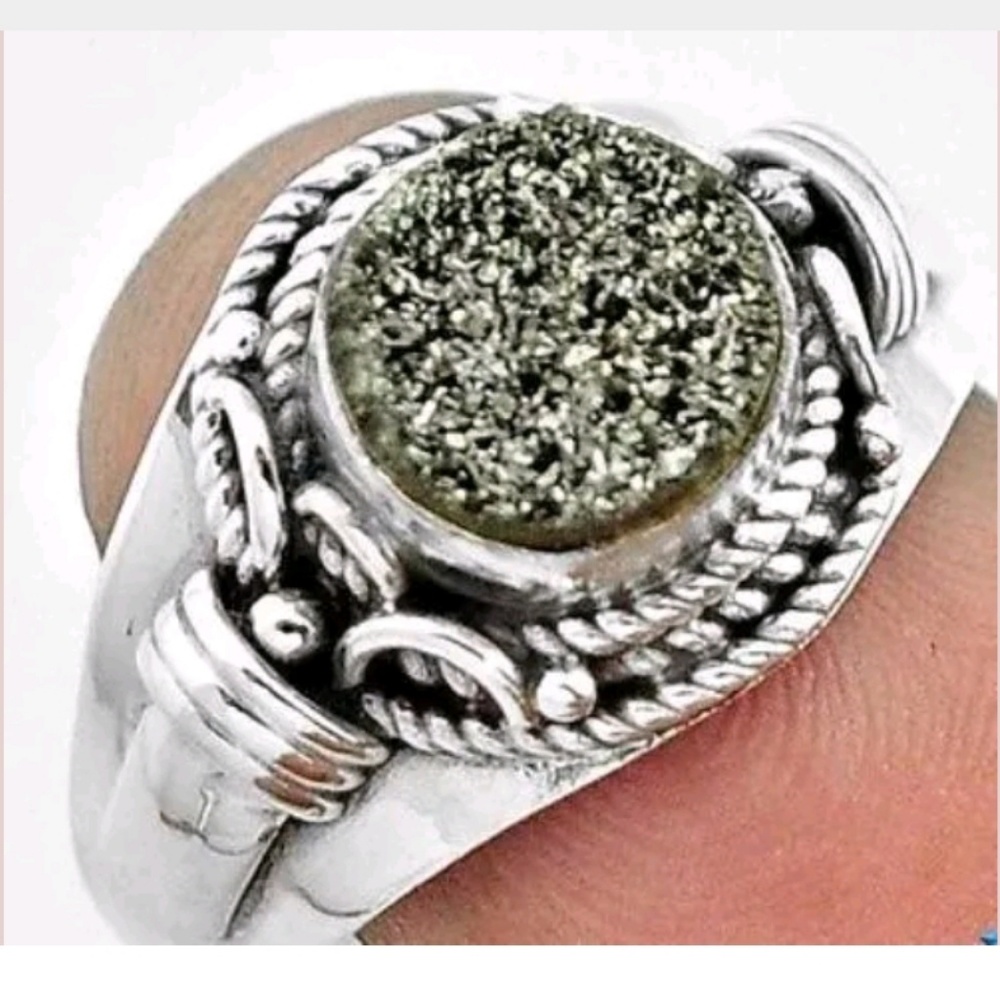 Sterling Silver Platinum Gray Drusy Quartz Ring